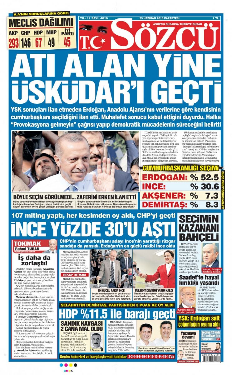 sözcü gazetesi manşetleri seçim sonrası sözcü gazetesi ve diğer gazeteler